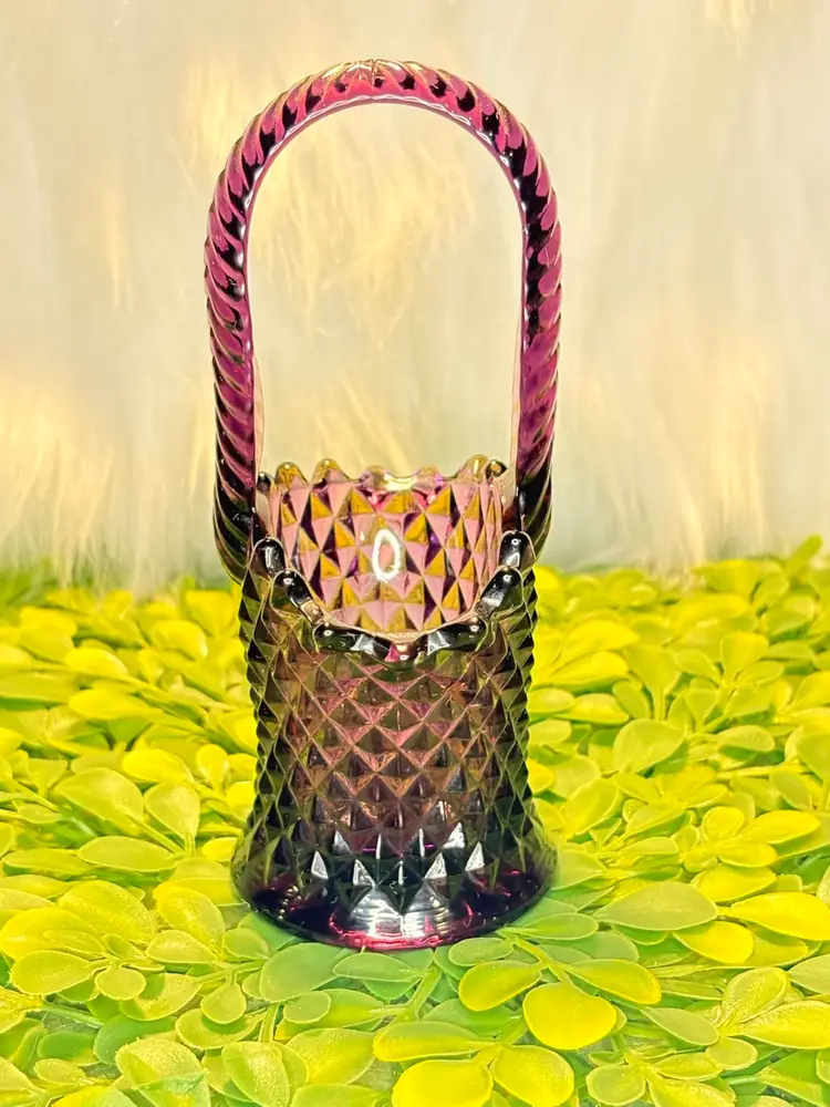 Vintage Westmoreland Glass Basket English Hobnail Amethyst 5.25”