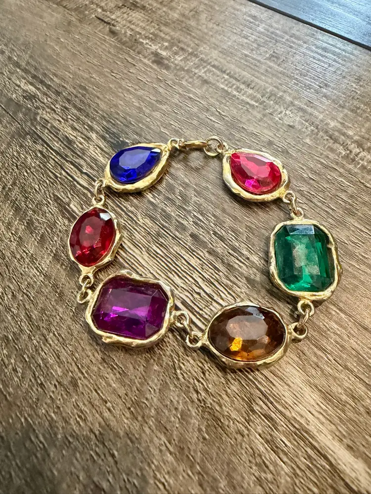 Vintage Multicolored Rhinestone Bracelet 8”