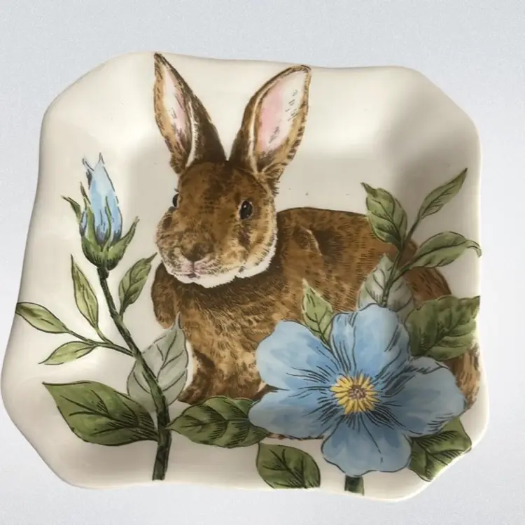 Maxcera Small Spring Plates Bunny And Flowers Set Of 4
