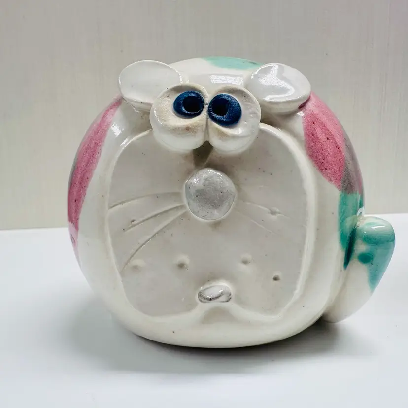 Vintage Cat Kitten Kitty Feline Pottery Coin Bank Piggy Bank