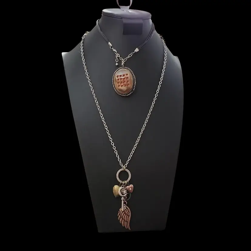 2 Steampunk Gotogether Necklaces Wing Locket Key Pendant Chain Drama Waffle Choker