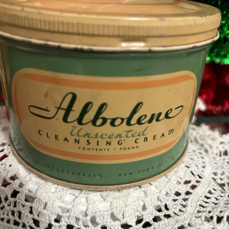A-Vtg Albolene Cleansing Cream Great Beige Tin Empty