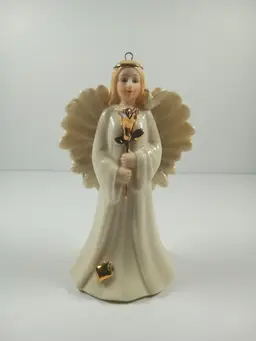 Banberry Designs Memorial Angel Ornament Porcelain Figurine With Rose And Dove