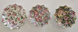 Vintage Rosina Floral Chintz Candy/Trinket Dishes with Gold Scalloped Edge