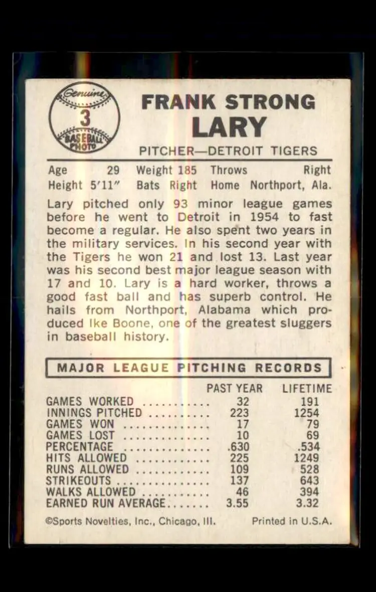 1960 Leaf #3 Frank Lary - (pk1) - Detroit Tigers