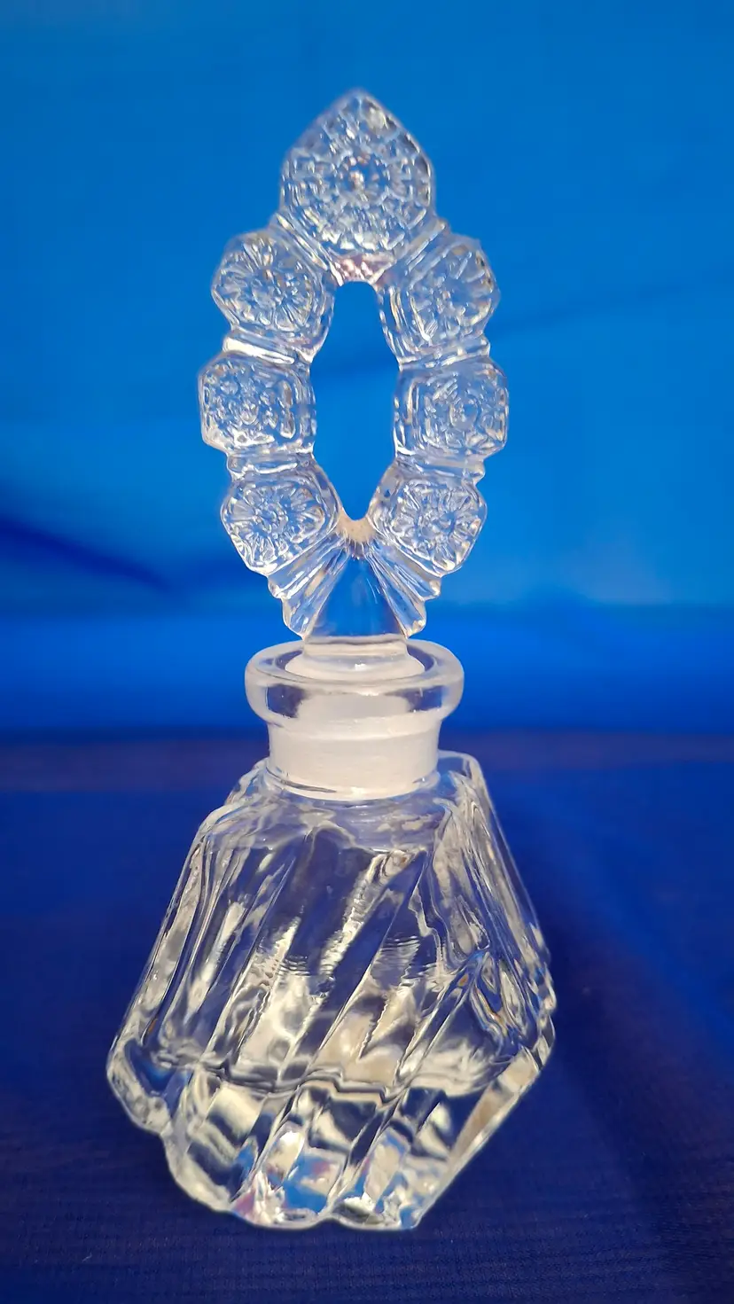 Vintage Albert Products Perfume Bottle – 1991 – Pressed Glass Floral Stopper