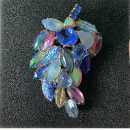 Vintage Gold Tone Brooch Pronged Multicolor Rhinestones 2.5”