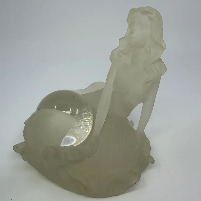 Vintage Frosted Nude Mermaid With Glass Orb On Shells