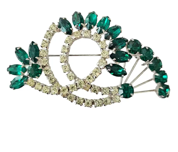 Green Clear Spray Brooch Vintage Ribbon Brooch