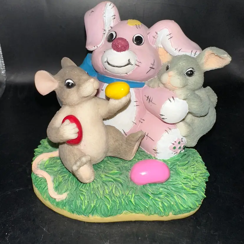 Fitz & Floyd Charming Tails No Thanks, I’m Stuffed Bunny Mice Easter Figurine