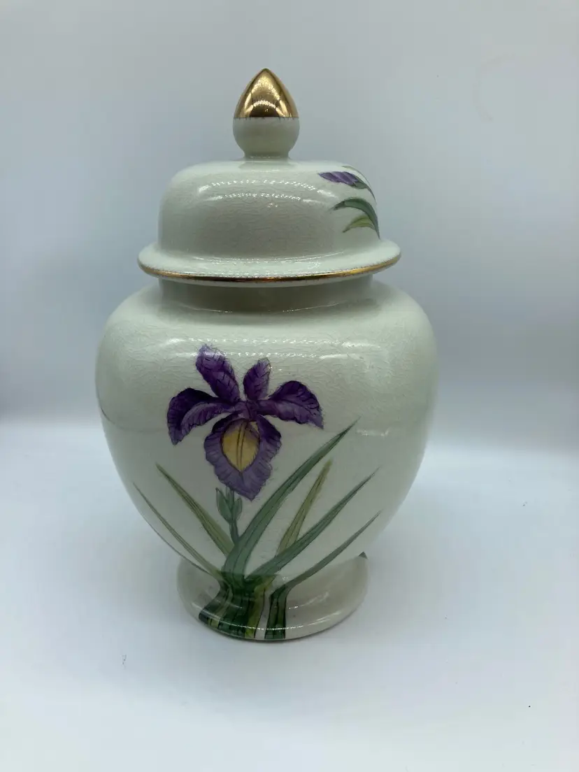 Andrea By Sadek Hand Painted Japanese Ginger Jar #7714 "Iris"