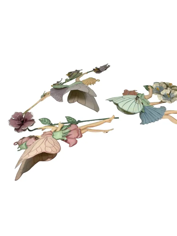 Tin Hanging Fairy With Flowers Set Of Three