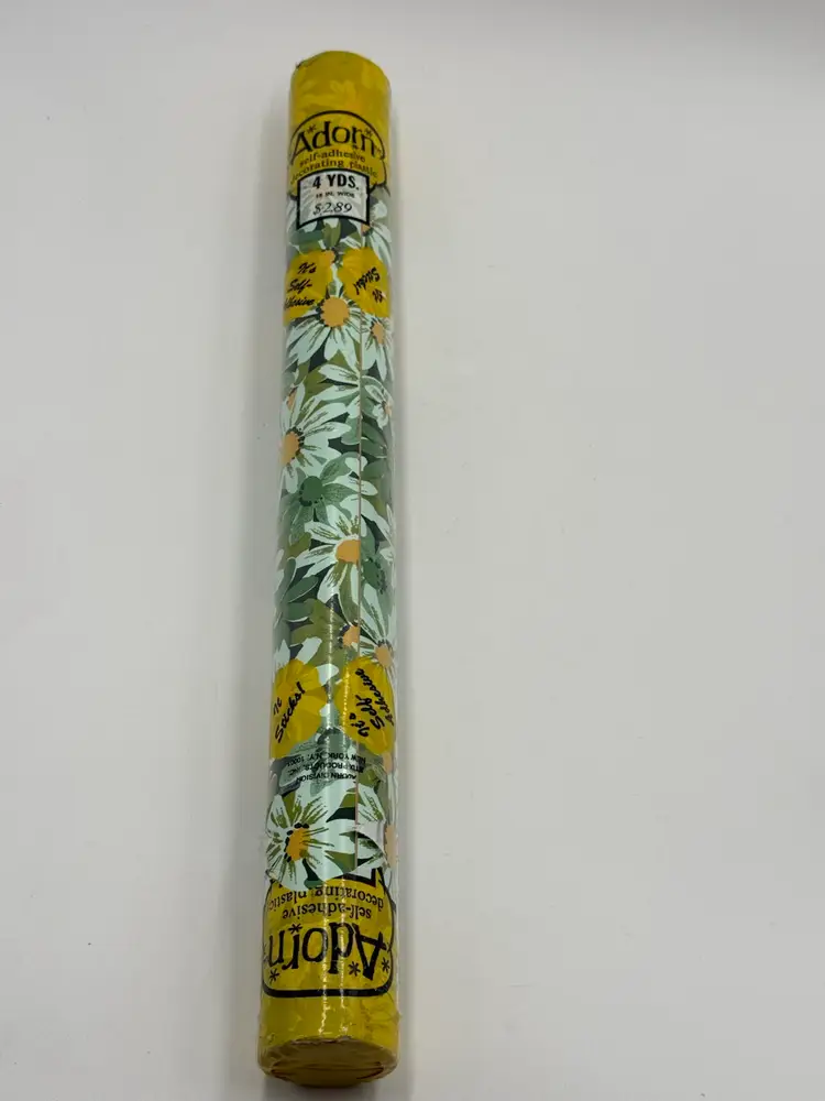 Adorn Self Adhesive Contact Paper Vintage Retro MCM Daisies Green Blue Flowers NOS