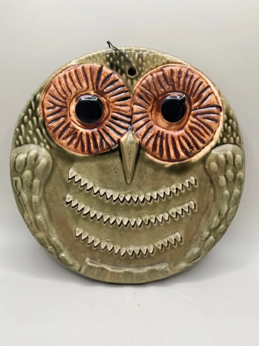 Mid Century Pottery Owl Wall Hanging