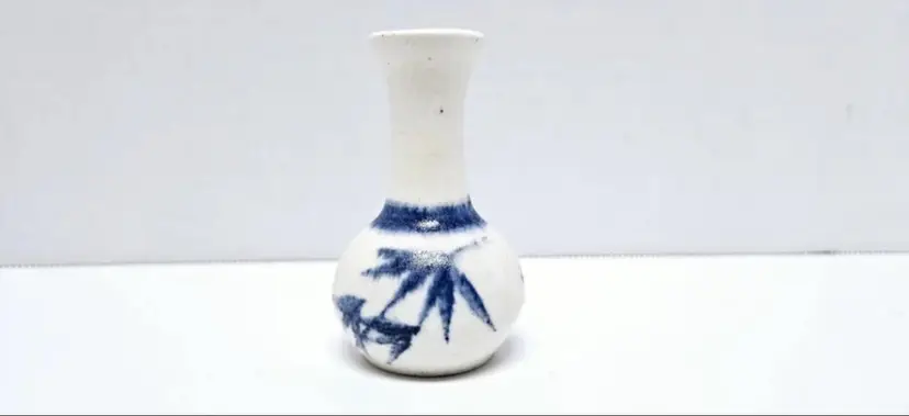 Vintage Miniature Salt Glazed Pottery Vase/Artist Signed/Blue and Cream/Art Pottery/Mini Vase/Home Decor/Decorative Vase/Artist Signed/3"