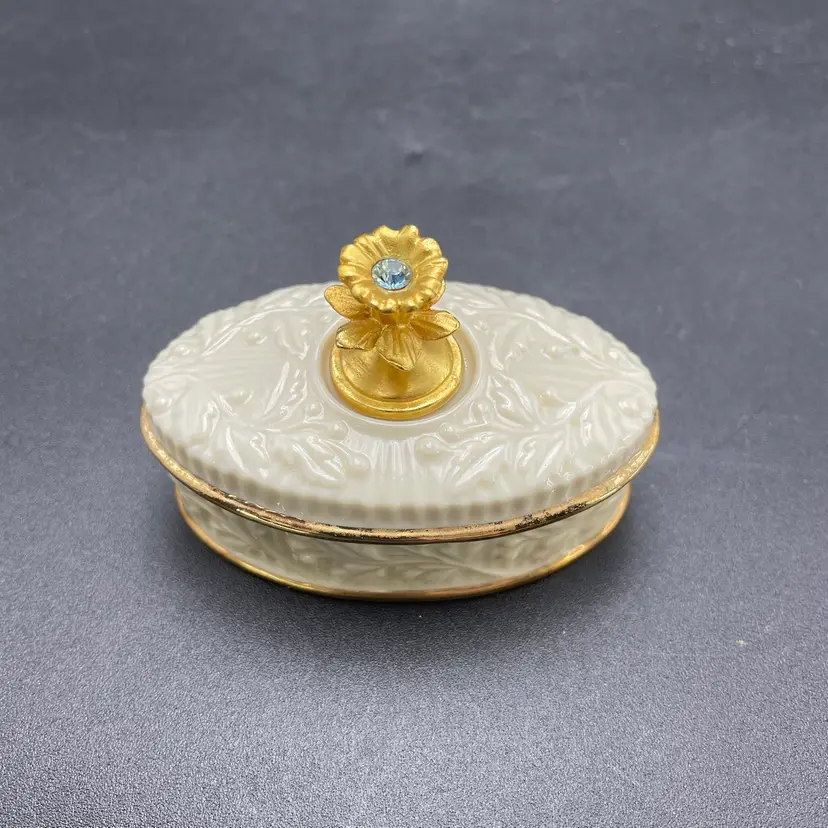Lenox Treasures Collection March Birthstone Porcelain Trinket Box Vintage