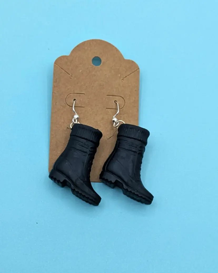 Cozy Black Barbie Winter Boot Earrings