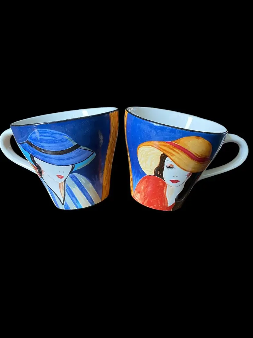 Sango Cafe Paris Coffee/Tea Cups Lady Ladies in Hat #4914  2 Cup Set
