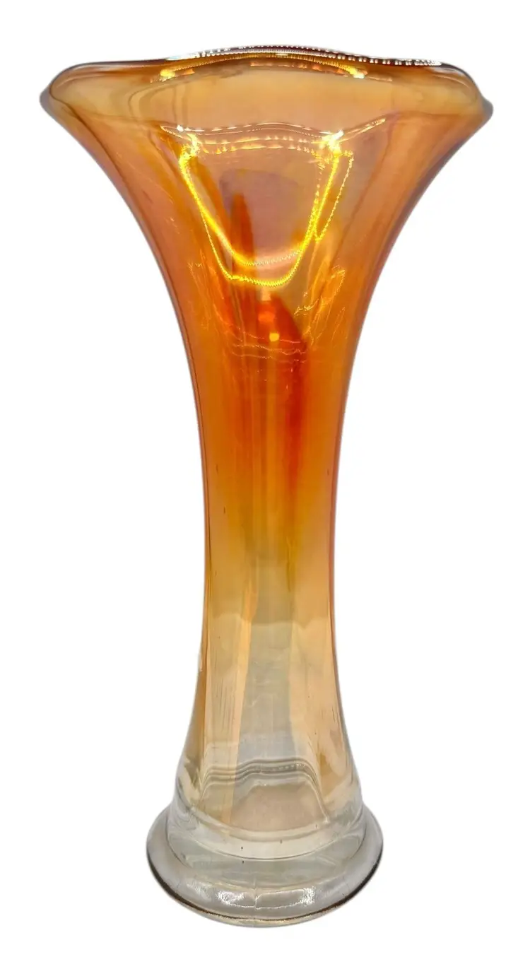 Set of 4 Vintage Carnival Glass Bud Vase Marigold Clear Ombré Gradient Orange