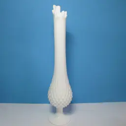 vintage white milk glass hobnail pedistal swung vase 15 1/2" tall