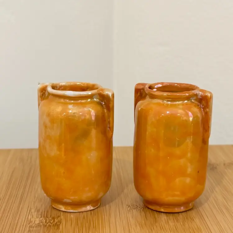 4” Vintage Set Of Luster Shofu Bud Vases