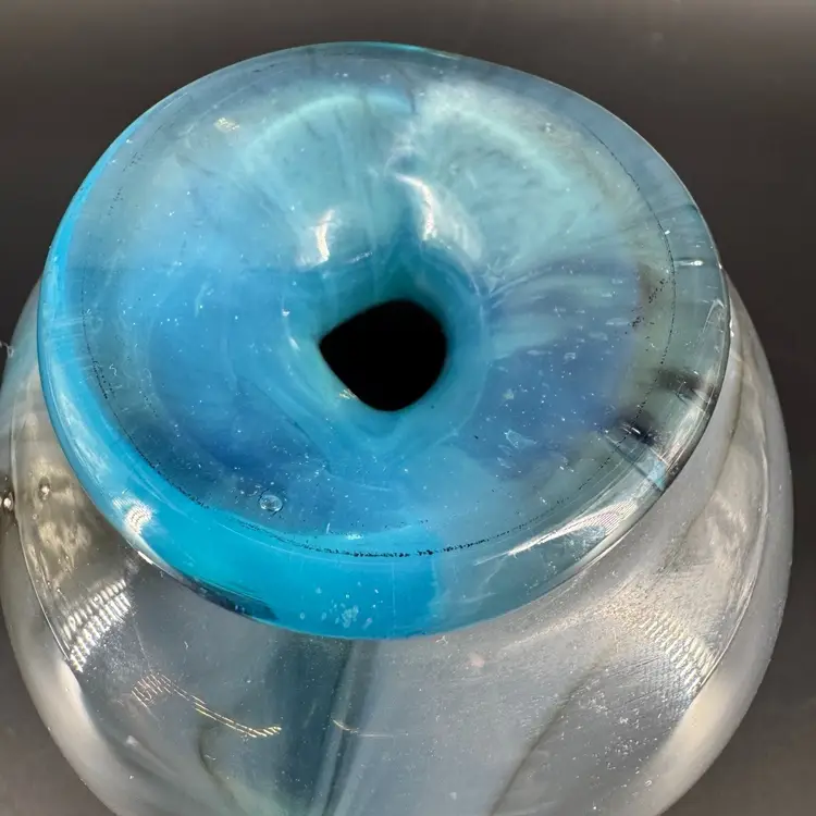 Beautiful Grey/Blue Art Glass Signed Vase