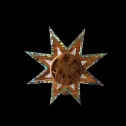 Vintage Olive Wood & Mother of Pearl Hand Carved Nativity Set In A Star Plaque