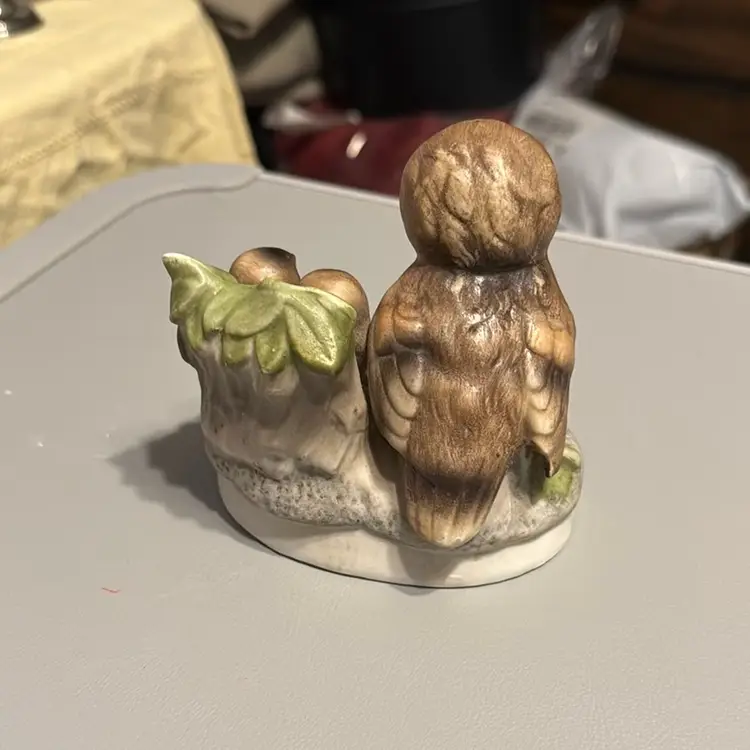 Homco Ceramic Figurine of a Mother Owl with Two Baby Owlets