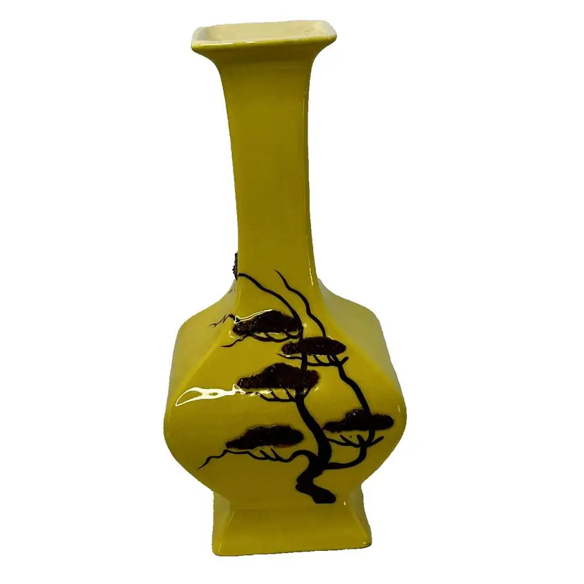 Vintage Weil Ware Ming Tree Yellow Handcrafted Bud Vase ~ California (c) 1949