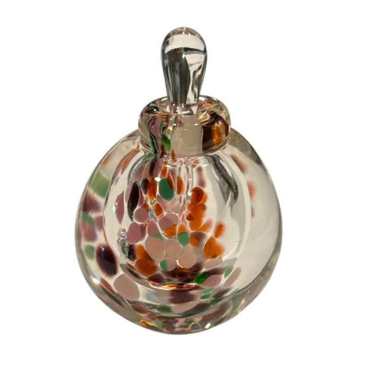 Karg Signed Art Glass Perfume Bottle “Christmas Is In The Air” - 4” Tall With Stopper