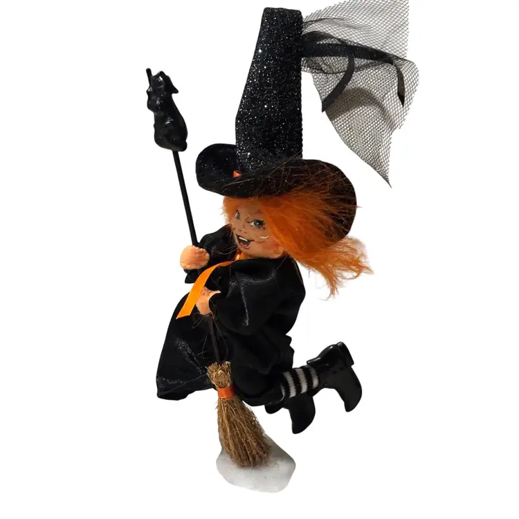 Annalee 10” Witch Girl With Broom Black Cat Halloween