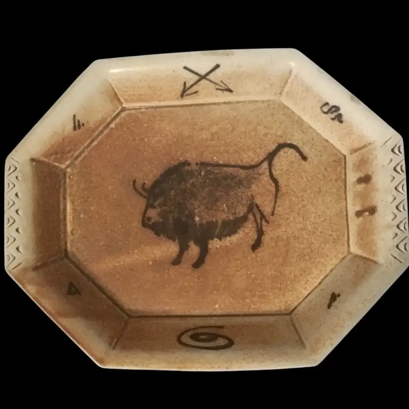 VTG MIKKELSEN POPE POTTERY MIKPO Hexagon BUFFALO BISON PLATTER 1992 Southwest