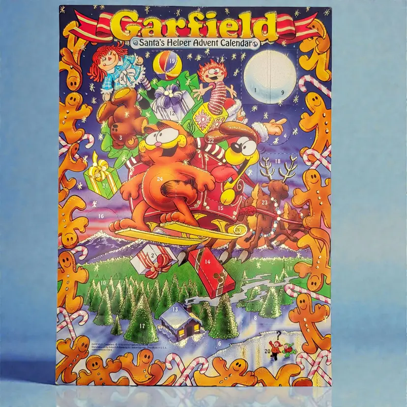 1978 Garfield Santa's Helper Advent Calendar Old Stock Flaps Never Opened HTF