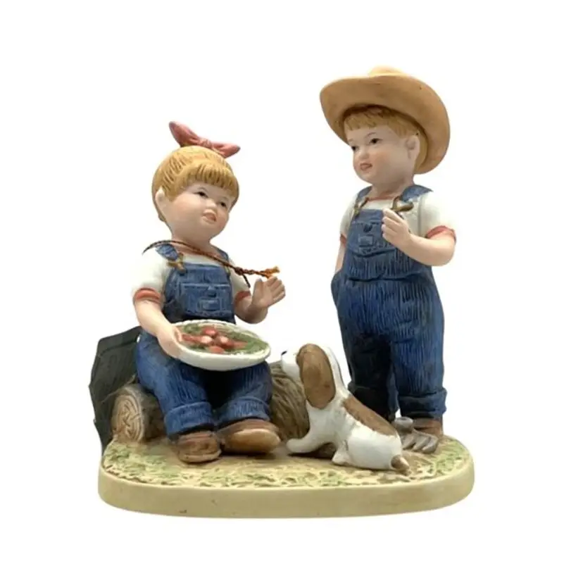 Denim Days by Homco Summer Harvest Ceramic 1985 #1507 Debbie and Danny