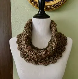 Soft Cozy Hand Crochet Scallop Edge Cowl Neck Scarf 7.25” X 27”