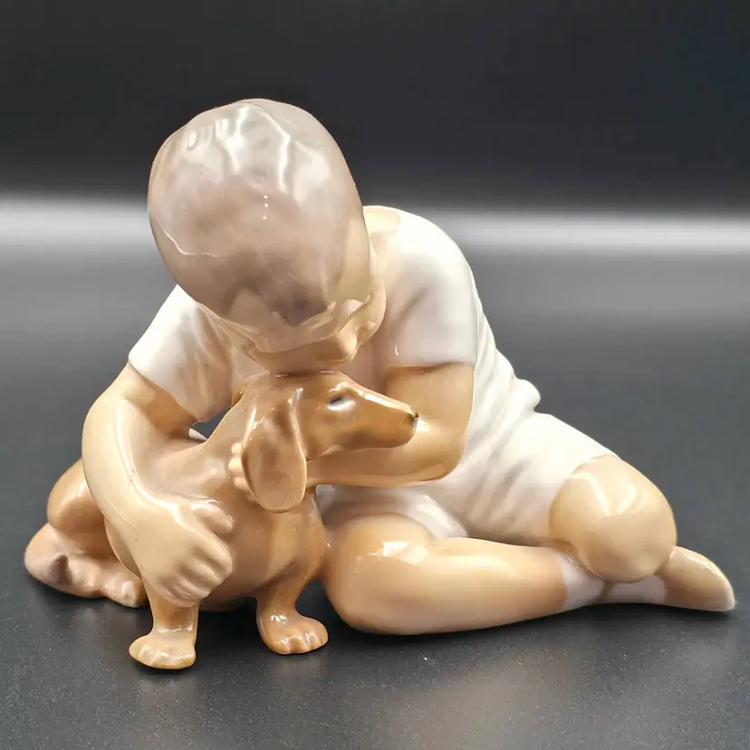 Bing & Grodahl Porcelain Boy with Dachshund Dog True Friendship Figurine