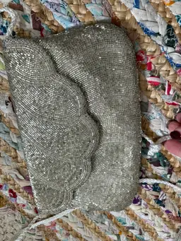 Beautiful Gray Silver Beaded Purse