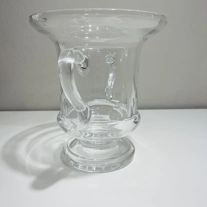Mario Cioni Vase Crystal Large Pedestal Double Handles Glass Italy Urn Trophy