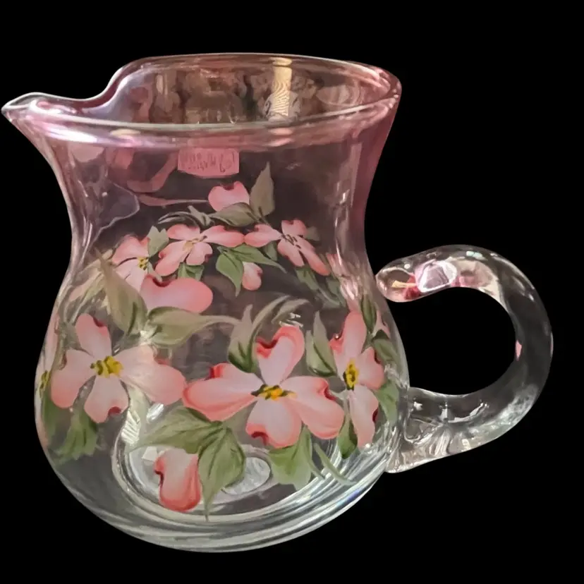 Hand Painted Signed Marylou Viking Glass Small Pitcher Creamer