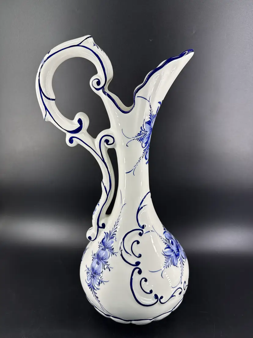 Portugal Oversized 21" Amphora Vase Hand Painted Jug Pitcher RCCL Blue & White