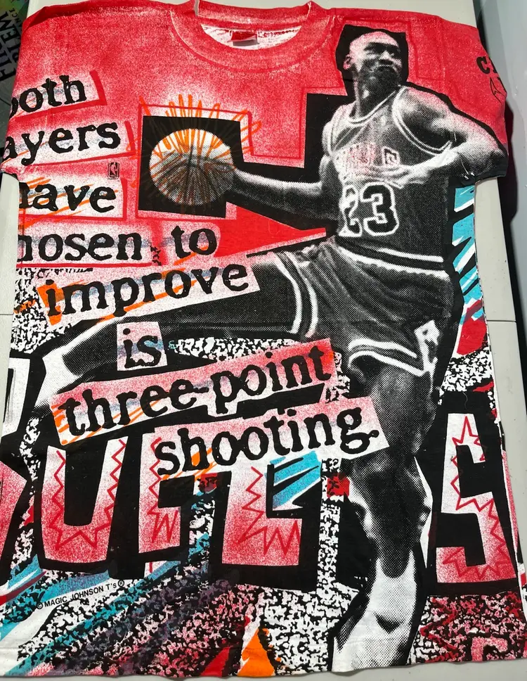 Vintage Michael Jordan Magic Johnson T's All Over Print T-Shirt Size Medium ￼Single Stitch