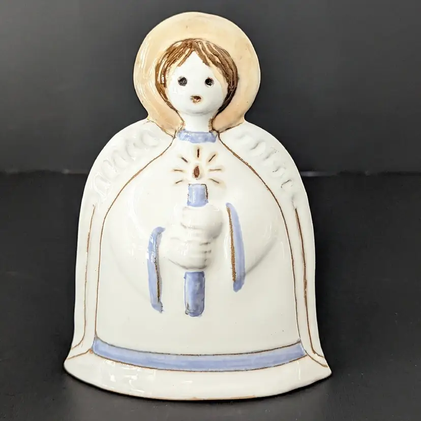 Hungarian Pottery Folk Art Blue & White Angel Figurine  Agnes Borsody
