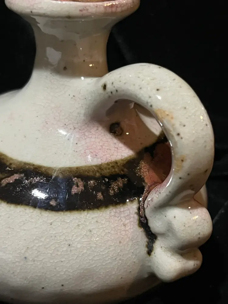 #3268 - Signed Pottery Cruet With Bird Stopper