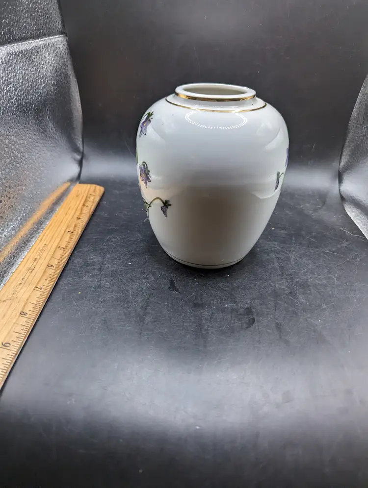 Vintage LJ Porcelain Ginger Vase With Purple Flowers