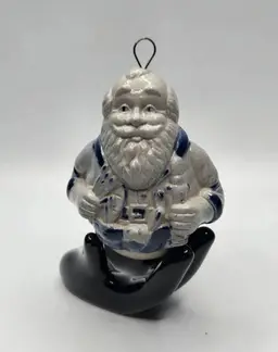 Vintage Eldreth Santa/Paintbrushes Ornament Salt Glazed Pottery Christmas 3.75"H