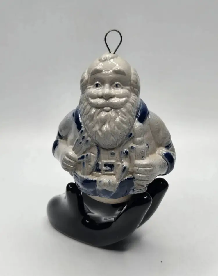 Vintage Eldreth Santa/Paintbrushes Ornament Salt Glazed Pottery Christmas 3.75"H