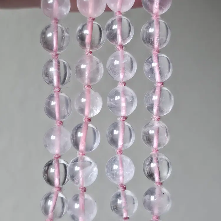 Rose Quartz Beaded Stone Necklace Single Strand