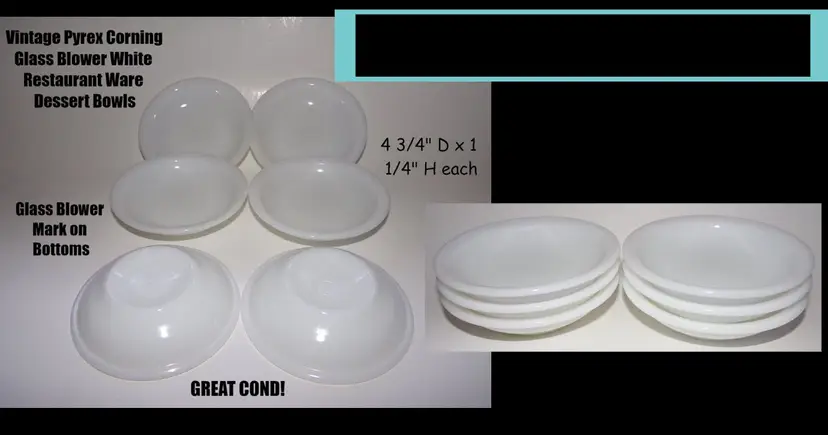 Vintage Set of 6 Pyrex Corning White/Milk Glass Small Bowls