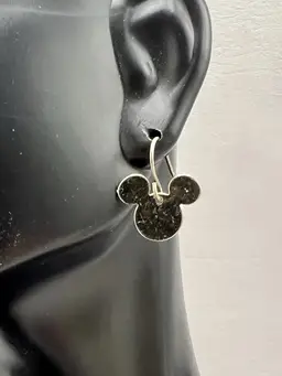 Micky Mouse Head Silhouette Dangle Earrings Silver Tone 1/2"  Costume Jewelry