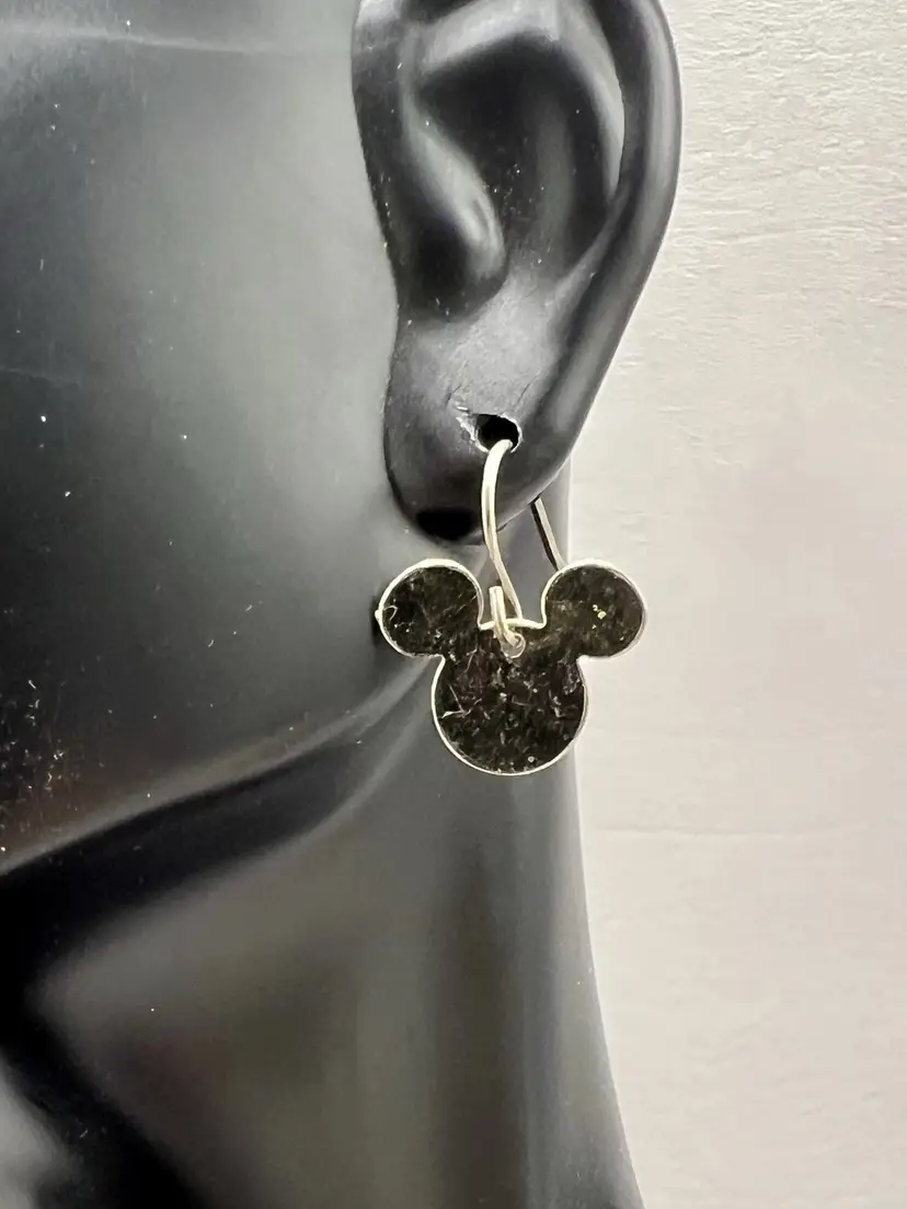 Micky Mouse Head Silhouette Dangle Earrings Silver Tone 1/2"  Costume Jewelry